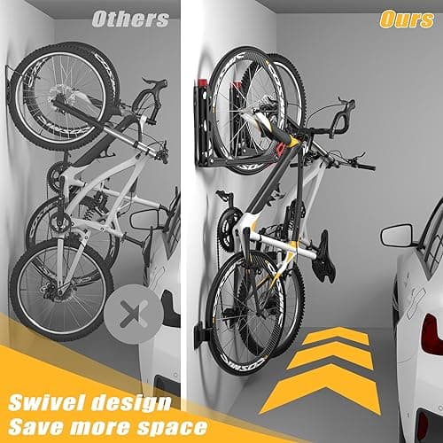 TORACK BIKEPAL Space Saving Wall Mounted Swivel Bike Racks, Vertical Bike Wall Hangers for Garage Storage Solution (2 Pack) 5