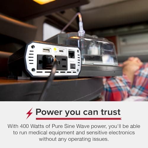 Cobra PURE SINE 400W Power Inverter, Portable – 400 Watt Car Charger, 2 Grounded AC Outlets, 2 Fast Charge USB Ports and Remote Controller (CPIALCDG1) Compatible 2