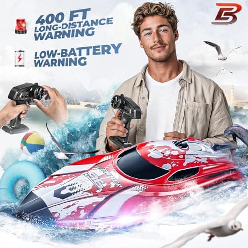 BEZGAR RC Boat, 12 inch Remote Control Boat for Kids and Adults, 25 KPH Fast RC Speed Boats with 700mAh Battery, Ideal Waterproof Toy Boats for Lakes & Pools - TX126 Red 5