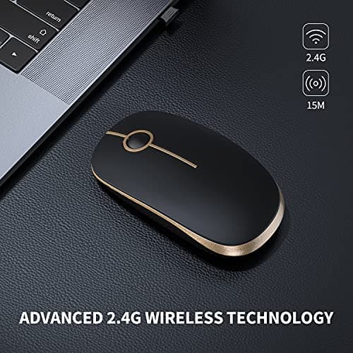 VssoPlor Wireless Mouse, 2.4G Slim Portable Computer Laptop Mouse with Nano Receiver Quiet Silent Optical Mice for Notebook, PC, Laptop, Computer-Black and Gold 2