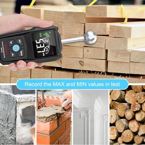 MESTEK Pinless Moisture Meter for Wood, Walls & Drywall, Digital Moisture Detector, Concrete Moisture Meter & Firewood Reader, Detects up to 40mm Below Surface with 3-Color LCD Display, Audible Alarm 5