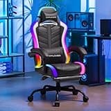 GTPLAYER Gaming Chair, Computer Chair with RGB LED Lights, High Back Ergonomic Chair for Adults with Footrest and Linkage Armrests& Headrest Lumbar Support (with Bluetooth Speakers) 2