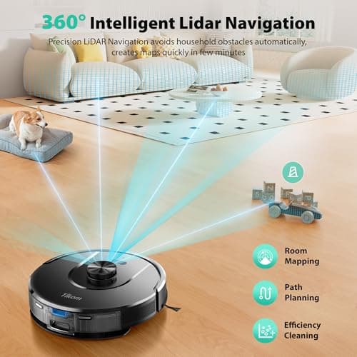 Tikom Robot Vacuum and Mop, 6000Pa Robotic Vacuum Cleaner with Self-Emptying Base, 90 Days Capacity, LiDAR Navigation, Home Mapping, Ideal for Pet Hair, Hard Floors, Carpet (L8000 Plus) 5
