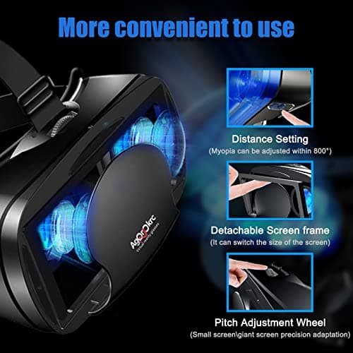 VR Headset with Controller Adjustable 3D VR Glasses Virtual Reality Headset HD Blu-ray Eye Protected Support 5~7 Inch for Phone/Android (Black) 3