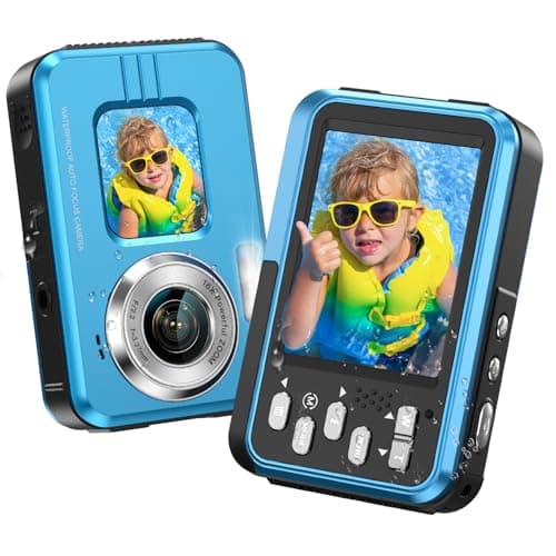 4K Underwater Camera Snorkeling 11FT Waterproof Camera 64MP Autofocus with 32GB Card Dual Screens Selfie 16X Zoom Floatable Compact Digital Camera Waterproof with 2 Batteries (Blue)