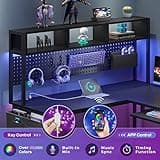 SEDETA L Shaped Gaming Desk, Reversible Computer Desk with Power Outlet and Pegboard, Gaming Desk with Led Lights, Keyboard Tray and Storage Bag for Home Office, Black 4