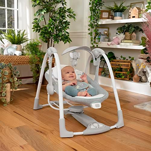 Ingenuity ConvertMe 2-in-1 Compact Portable Automatic Baby Swing & Infant Seat, Battery-Saving Vibrations, Nature Sounds, 0-9 Months 6-20 lbs (Swell) 2