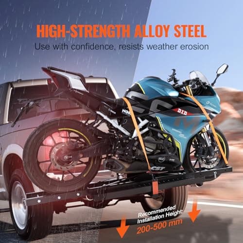 VEVOR Motorcycle Carrier, 600 LBS Steel Motorcycle Carrier Hitch Mount with 47" Longer Ramp, Scooter Dirt Bike Trailer Hauler with Ratchet Straps and Stabilizer, for Car, Truck with 2" Hitch Receiver 2