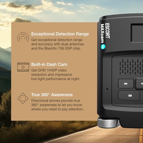 Bundle of MAXcam 360c Laser Radar Detector and Dash Camera + Escort USB-C to RJ11 Radar Power Cord 3
