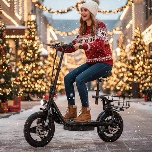 Caroma Peak 500W Electric Scooter with Seat, 20Mph Top Speed &15Miles Max Range, 14" Foldable E Scooter for Commuting with Basket (Black) 2