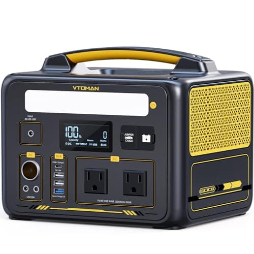 VTOMAN Jump 600X Portable Power Station 600W, 299Wh Solar Generator LiFePO4 Battery Power Station with Jump Start for Car, 1200W AC Outlet, PD 60W USB-C, 3x Regulated 12V/10A DC for Camping, RV Travel