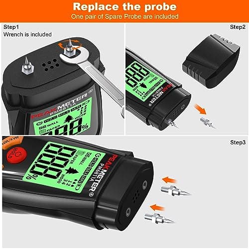 Wood Moisture Meter, with battery and LCD display, suitable for quick determination of moisture content of many types of logs, paper, plywood, plaster walls, floor coverings, etc. 4