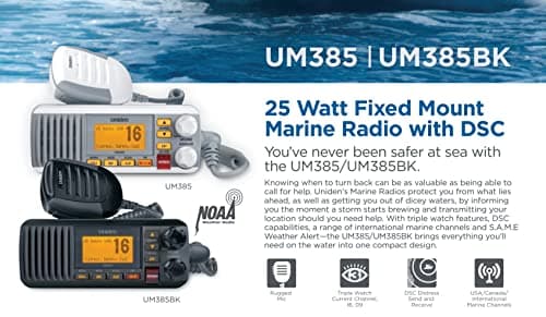 Uniden UM385 25 Watt Fixed Mount Marine Vhf Radio, Waterproof IPX4 with Triple Watch, Dsc, Emergency/Noaa Weather Alert, All Usa/International/Canadian Marine Channels, Memory Channel Scan, White 4