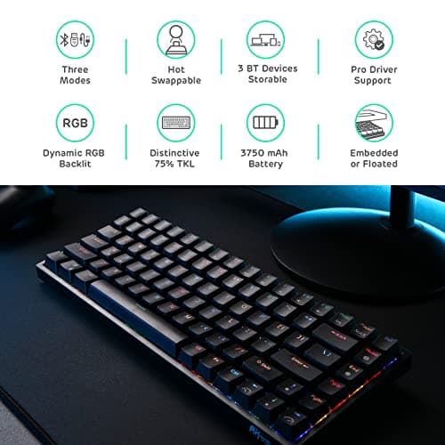 RK ROYAL KLUDGE RK84 Wireless RGB 75% Triple Mode BT5.0/2.4G/USB-C Hot Swappable Mechanical Keyboard, 84 Keys Wireless Gaming Keyboard w/High-Capacity Battery, Quiet Red Switch 2