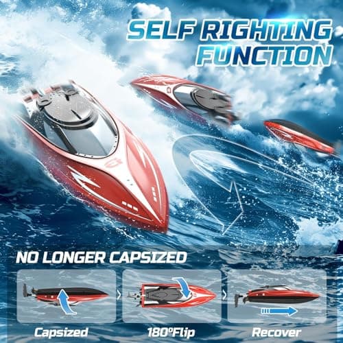 DEERC H120 Fast RC Boat for Pools and Lakes, 2.4 GHz 20+ MPH Racing Boats for Kids & Adults with Rechargeable Battery,Low Battery Alarm,Capsize Recovery,Gifts for Boys Girls 4