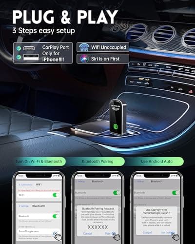Amzfeel Wireless CarPlay Adapter for Apple iPhone iOS 10+ & Cars from 2015+, Mini Edition, Converts Factory Wired to Wireless CarPlay Dongle Plug & Play (Brushed Cobalt Blue) 3