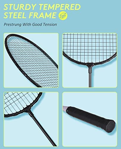 AboveGenius Badminton Rackets Set with 6 Shuttlecocks, Lightweight Badminton Set of 6 for Outdoor Backyard Games, Racquets with Durability for Beginners and Casual Players 3