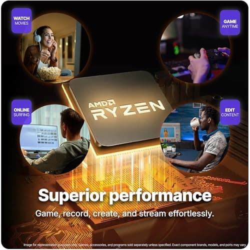 SAAV X12 2025 Gaming PC Tower Computer, AMD Ryzen 7 5800X 4.7GHz, Radeon RX 9060 XT 16GB GDDR6, 22 inch Monitor, 32GB DDR4, 1TB NVMe SSD, WIFI 6 Bluetooth Windows 11, RGB Prebuilt Desktop Bundle Black 3