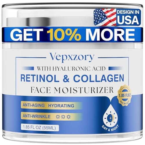Vepxzory Face Moisturizer Retinol Cream For Face, Collagen Anti Aging Face Cream, Day-Night Neck Cream With Hyaluronic Acid, Wrinkle Cream For Women & Men Reduces Wrinkles, Dryness, 1.85 Fl. Oz