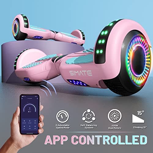 SIMATE Hoverboard, Bluetooth All Terrain Hover Boards with LED Lights and APP Control, Gifts for Kids Adults Girls Boys, for All Ages 3