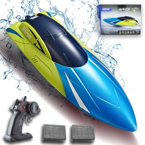 RC Boat with LED Light, Remote Control Boat for Pools and Lakes, 3+ Hours, 2.4Ghz 20+ MPH Electric Boats for Kids & Adults, 2 Rechargeable Batteries, Low Battery Alarm, Summer Water Toys Gifts, Blue