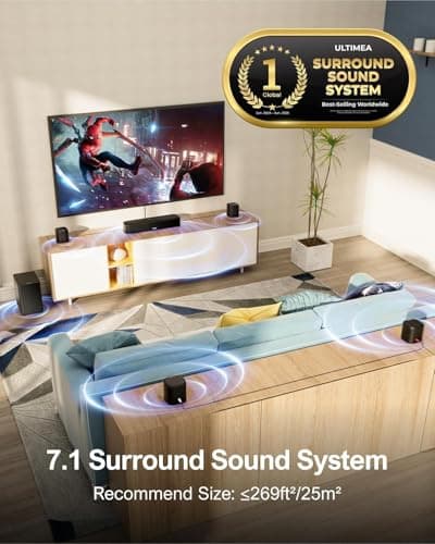 ULTIMEA 7.1ch Sound Bar with Subwoofer, Virtual Surround Sound System for TV, Sound Bar for Smart TV with 4 Surround Speakers, Peak Power 330W, TV Soundbar with App Control, Opt/AUX/BT, Aura A40 2