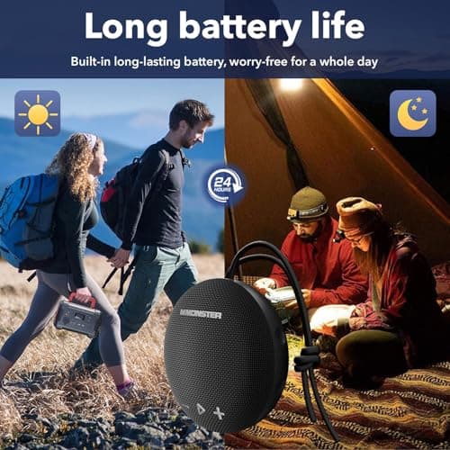 Monster Bluetooth Speaker, IPX8 Shower Speaker Waterproof, Bluetooth 5.4 with Loud HD Sound and Robust Bass, Extra Long Playtime Punchy, for Home, Beaches Portable Wireless Outdoor Speakers 4