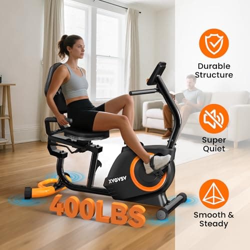 Recumbent Exercise Bike for Home Use, Quiet Recumbent Stationary Bikes for Adults & Seniors, 16-Level Resistance, Adjustable Seat, Supports 400LB, Pulse Sensors & LCD Display 3