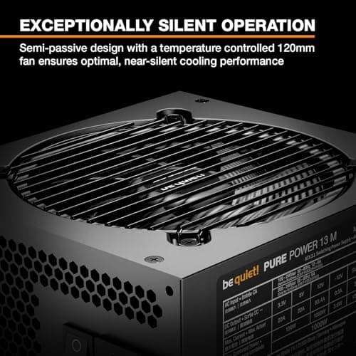 be quiet! Pure Power 13 M 850W Power Supply, 80 Plus® Gold Certification, ATX 3.1 PSU, Support for PCIe 5.1 GPUs, semi-Passive 120mm be quiet! Fan, LLC Technology, Single Rail, for Overclocked GPUs 2