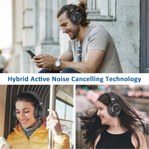 KVIDIO Active Noise Cancelling Headphones, 70 Hours Playtime Bluetooth Headphones Wireless with Microphone, Transparency Mode, Deep Bass and Hi-Fi Stereo Sound Over Ear for Travel Office 5