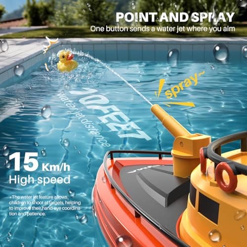 SYMA Remote Control Boat, Big RC Boat Firefighter for Kids 8-12 with 40 Mins Run Time (2 Batteries), One-Key Water Spary, 15 km/h High Speed and Low Battery Warning, Pool Toys for Boys Girls 4