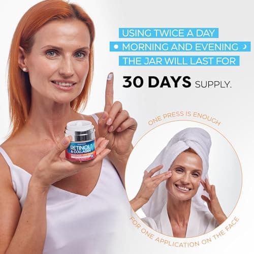 Retinol Cream for Face with Hyaluronic Acid, Day-Night Anti-Aging Moisturizer for Women, Men, Collagen Cream for Face Reduces Wrinkles, Dryness, 1.85 Oz 2