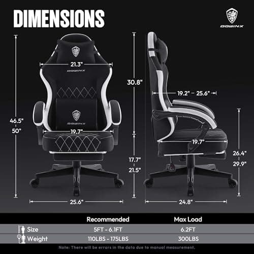 Dowinx Fabric Gaming Chair, Ergonomic Computer Chair with Footrest and Pocket Spring Cushion, Height Adjustable Video Gamer Chair with Lumbar Support for Adults, Black 2