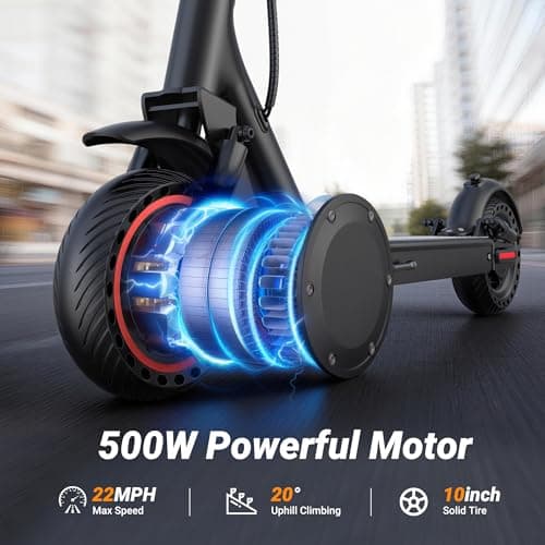 Electric Scooter for Adults, 500W Motor, 22MPH, 31 Miles Max Range, Dual Suspension, 10" Solid Tires, Foldable Commuter E-Scooter with App Control, Scooter with Phone Holder and Lock 2
