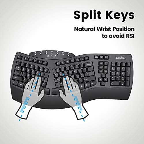 Perixx Periboard-612B Wireless Ergonomic Split Keyboard with Dual Mode 2.4G and Bluetooth Feature, Compatible with Windows 10 and Mac OS X System, Black, US English Layout 2