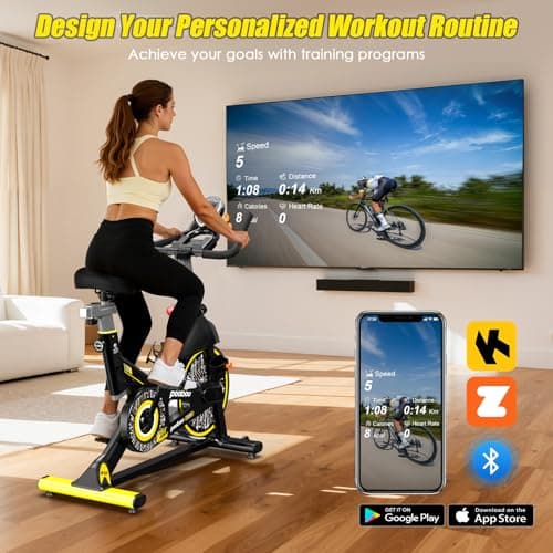 pooboo Exercise Bike, Brake Pad Stationary Bike for Home with Exclusive App, Adjustable Magnetic Resistance Quiet Indoor Cycling Bike with 350lbs Weight Capacity Extra Comfort Seat,Indoor Cycling Spin Bike Workout Bike with Tablet Holder and Fitness Courses for Weight Loss 2