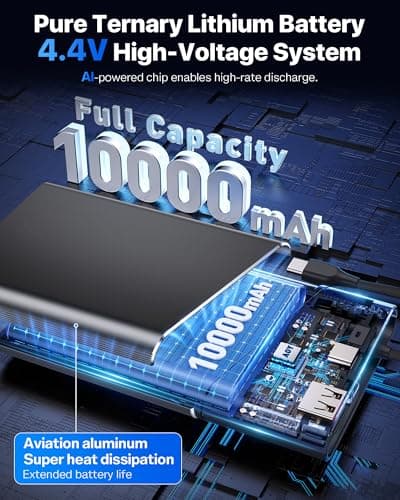 Aaoyun Portable Charger Power Bank, 10000mAh 22.5W PD Super Fast Charging Powerbank with Built-in USB C in&Out Cable, Slim External Phone Battery Pack for iPhone 17/16/15 iPad Samsung S24 Android etc 4