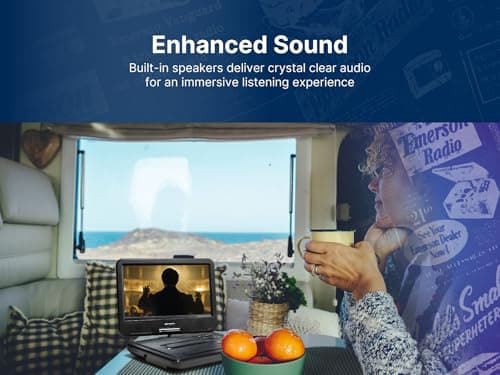 Emerson EPD-1001 Portable 10" DVD Player with Built-in Speaker, Swivel Screen, Rechargeable Battery, and Remote Control – Ideal for On-The-Go Entertainment and Movie Watching 3