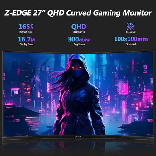 Z-Edge 27 inch Curved Gaming Monitor, QHD 1440P 165Hz 144Hz Curved 1500R Computer Monitor, MPRT 1ms Monitor Gaming, 16.7M Colors, UG27Q Frameless Bezel, 2X DP 1.4 Ports and 2X HDMI 2.0 Ports 5