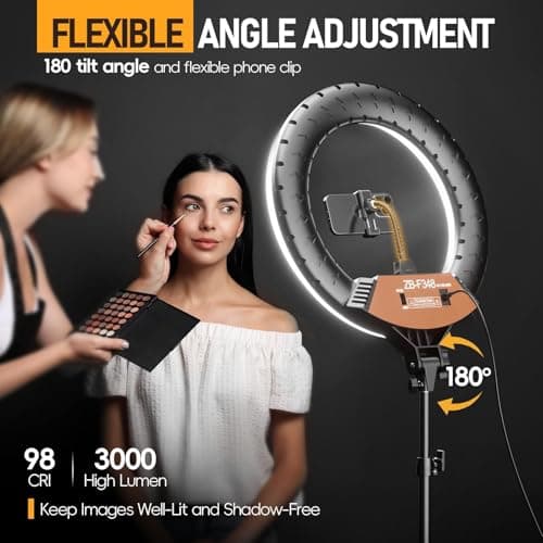 EMART 18-inch Ring Light with Stand, 2800-6500K LED Photography Lighting Kit with Phone Holder, Remote Selfie Light for Vlog Live Streaming Video Makeup Tattoo Barber Studio 3