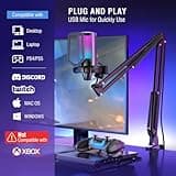 FIFINE Gaming PC USB Microphone, Podcast Condenser Mic with Boom Arm, Pop Filter, Mute Button for Streaming, Twitch, Online Chat, RGB Computer Mic for PS4/5 PC Gamer Youtuber-AmpliGame A6T 5