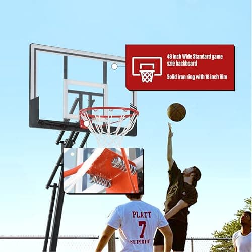 Basketball Hoop Outdoor,Portable Basketball Hoop with Impact Resistant PC Backboard,10FT Height Quickly Adjustable Basketball Goal System with Rebound Plate (White and Black, 43 inch Backboard) 3