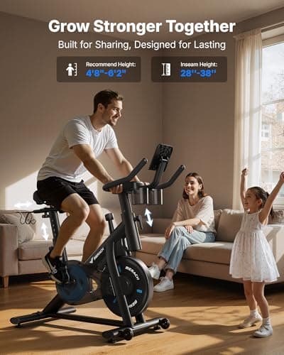 Merach Exercise Bike, Brake Pad/Magnetic Stationary Bike with Exclusive App, Low Noise Indoor Cycling Bike with 270LBS Weight Capacity, Dumbbell Rack and Fitness Courses for Weight Loss 5