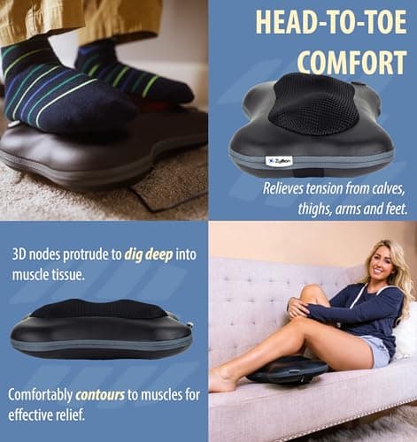 Zyllion Shiatsu Back and Neck Massager with Heat - 3D Electric Kneading Deep Tissue Massage Pillow for Muscle Pain Relief, Black, ZMA-13 7