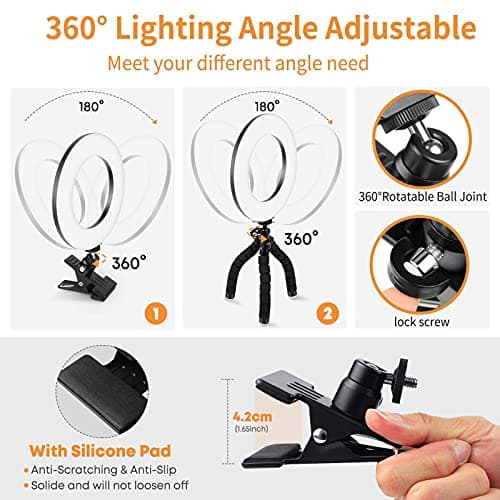 Video Conference Lighting Kit, Ring Light Clip on Laptop Monitor with 5 Dimmable Color & 5 Brightness Level for Webcam Lighting/Zoom Lighting/Remote Working/Self Broadcasting and Live Streaming, etc. 5