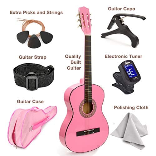 30" Wood Classical Guitar with Case and Accessories for Kids/Girls/Boys/Beginners (Pink) 2