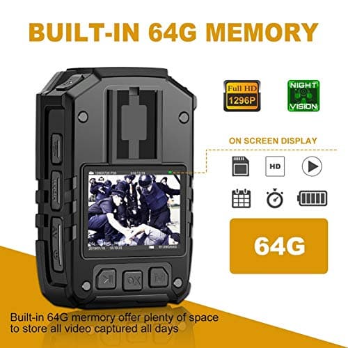 1296P HD Police Body Camera,64G Memory,CammPro I826 Premium Portable Body Camera,Waterproof Body-Worn Camera,Night Vision,GPS for Law Enforcement Recorder,Security Guards,Personal Use1 2