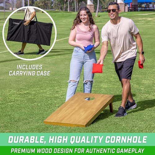 GoSports 4 ft x 2 ft Regulation Size Wooden Cornhole Boards Set - Perfect Gift for Family and Friends - Includes Carrying Case - Full Regulation Size Bean Bag Toss Boards 4