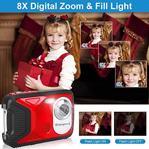 Waterproof Digital Camera with 32GB Card HD 1080P 36MP Underwater Digital Camera for Kids Teens Students Boys Girls(Red) 2