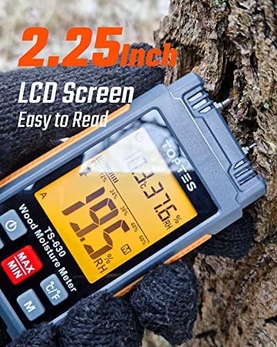 Wood Moisture Meter, TopTes Digital Moisture Meter TS-630, Handheld Humidity Tester with 2.25-inch LCD Display, Tricolor Backlight, Check The Dampness Level on Firewood/Drywall - Orange 2